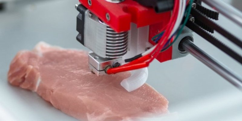 a meat steak being 3d printed