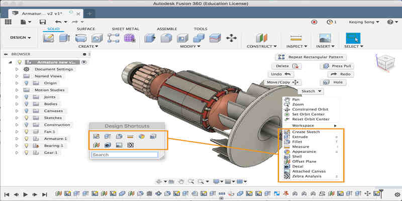 Fusion 360 3D modeling software