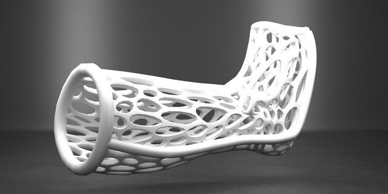 A model of a 3D printed leg cast