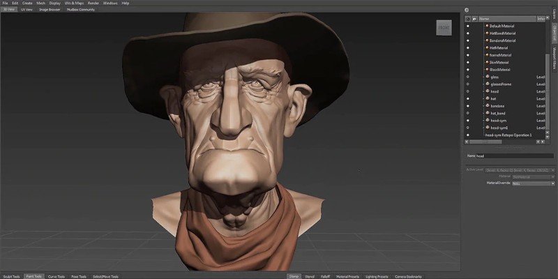 3D sculpting a face in Mudbox