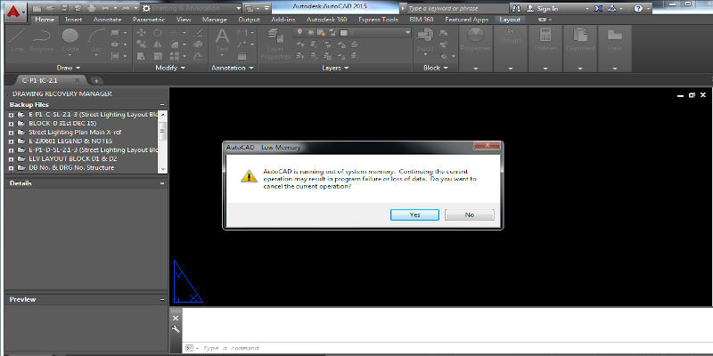 AutoCAD crash