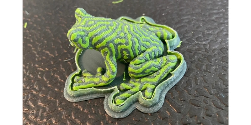 Flashforge Creator Pro 2, 2-color Frog in ABS printed without support