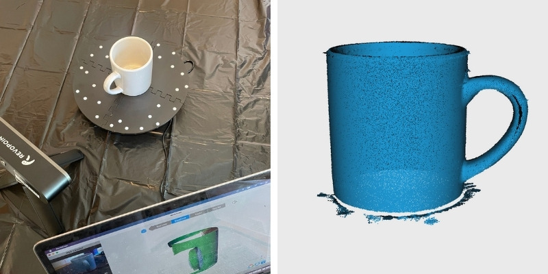 Test scan of a mug with the Revopoint POP 2 3D scanner