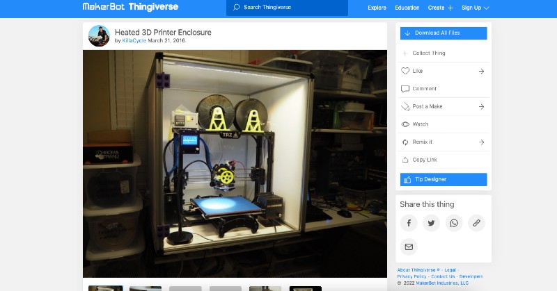 Thingiverse contributor KillaCycle's heated Prusa enclosure