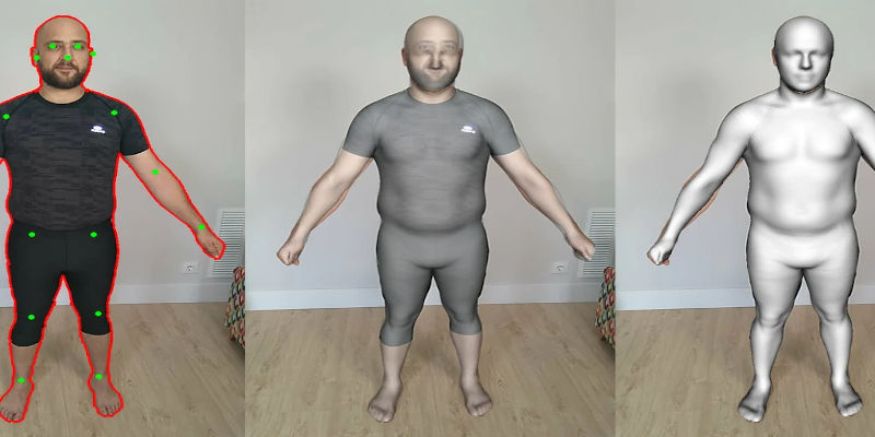 Three images side-by-side showing the 3D scanning process