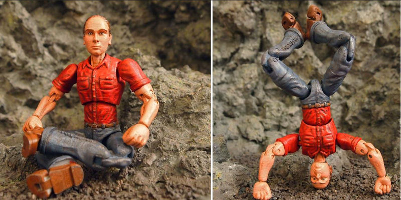 A 3D printed action figure in different positions