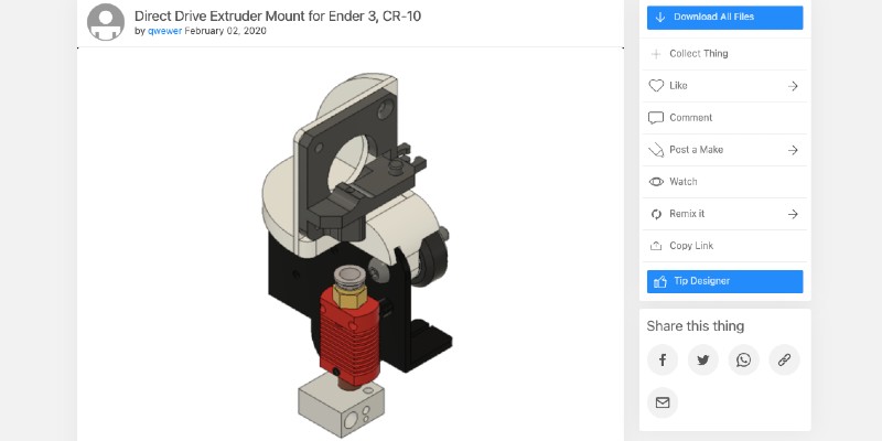 The direct drive extruder mount from Qwewer on Thingiverse