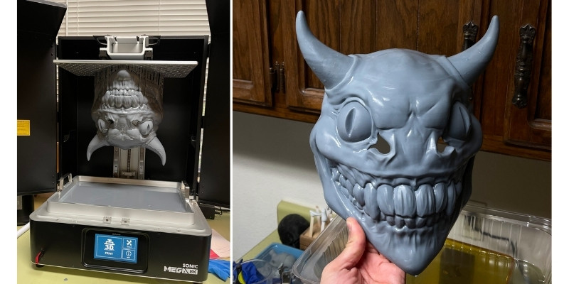 Phrozen Sonic Mega 8K with a full sized 3d printed "happy" mask 