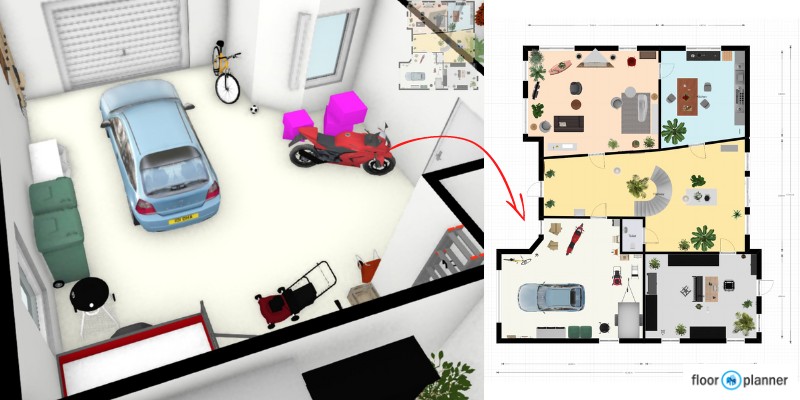 Floor Planner-garage design in 3D view