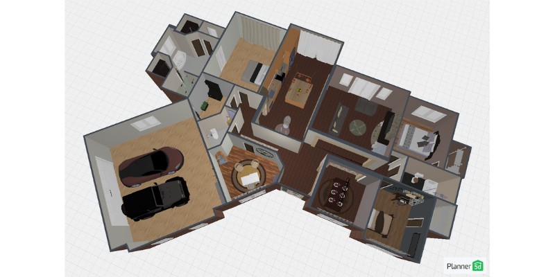 Planner 5D home with 2-car garage in 3D view