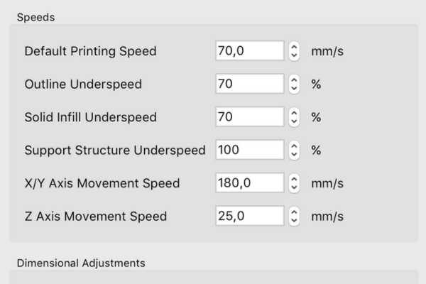 Print speed settings in Cura